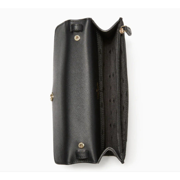 Kate Spade Tinsel Flap Crossbody Black Glitter Interior Credit Card Slots NWT - Picture 3 of 10